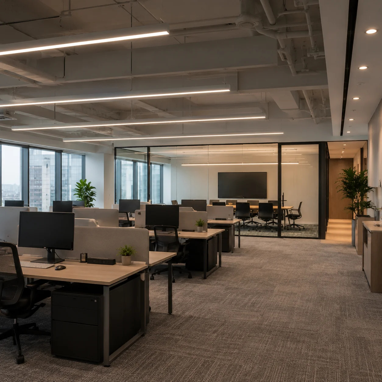 Commercial interior lighting with linear LED fixtures